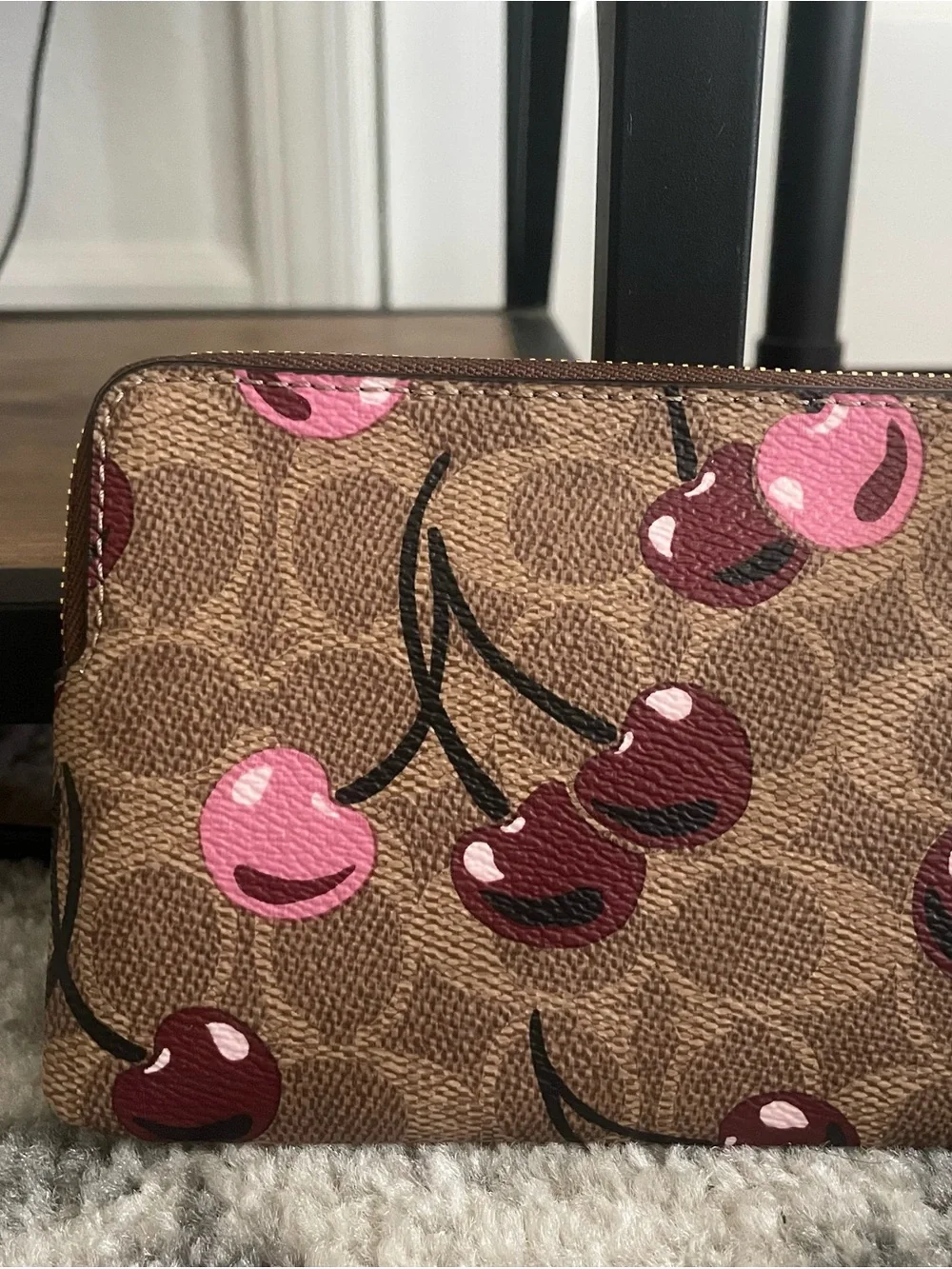 Coach Cherry Print Signature Canvas Wristlet
